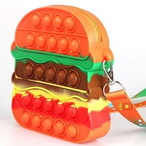 Pop Fidget Toy Shoulder Bag, cute Hamburger shape with zipper closure